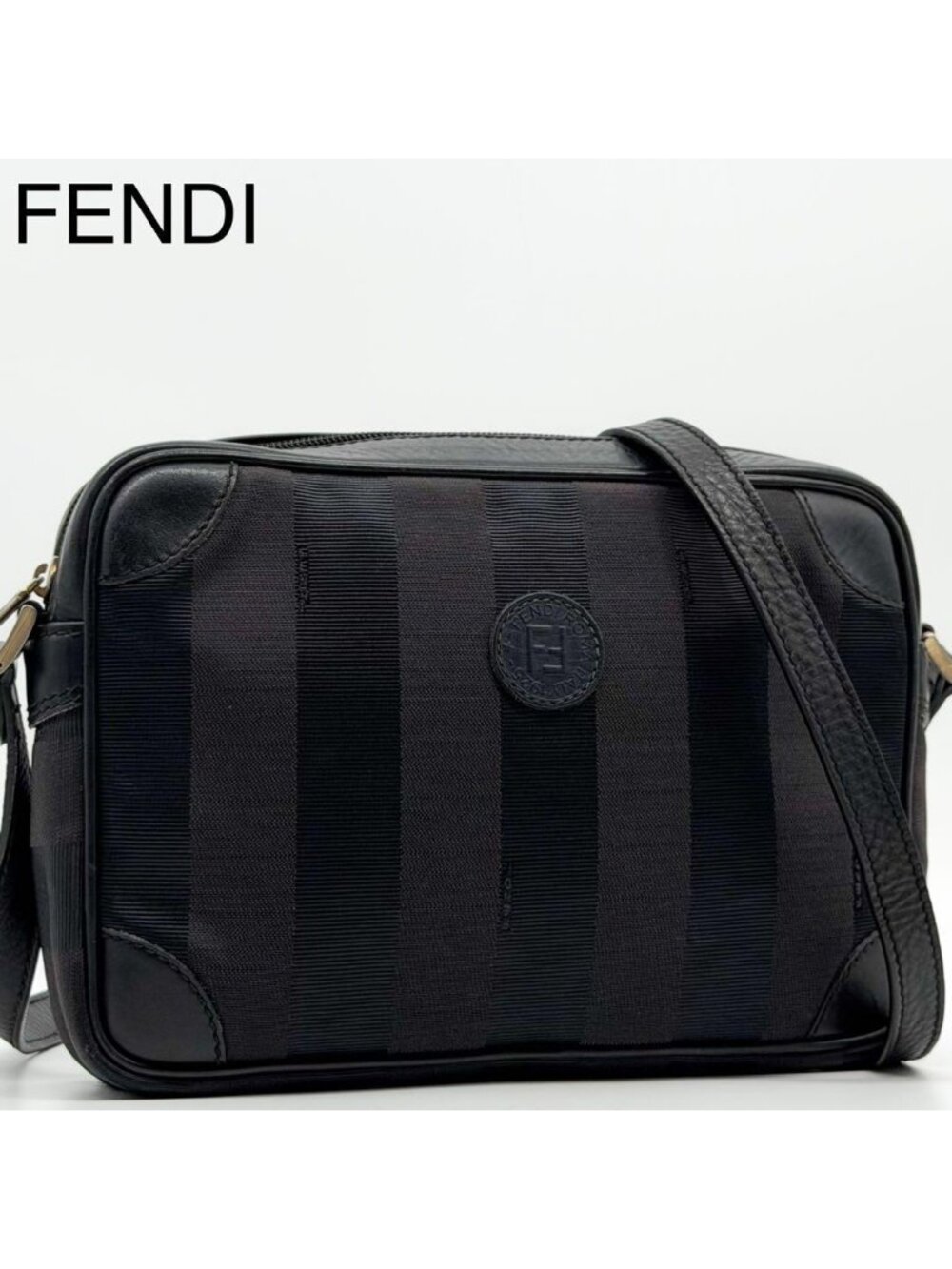 Fendi Pecan Shoulder Bag Leather Vintage Canvas